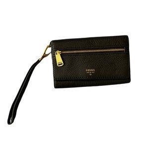 FOSSIL Black Wristette Wallet with Gold zipper pockets